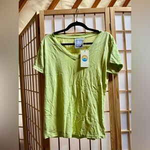 Jungmaven hemp/cotton blend v neck tee margarita/lime green NWT!